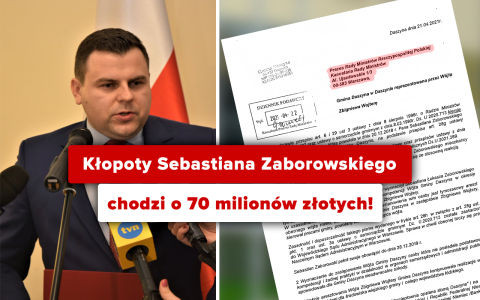 Sebastian Zaborowski ma kłopoty. Chodzi o stratę dla gminy Daszyna kwoty ponad 70 milionów złotych! Pełniący obowiązki wójta może wkrótce stanąć przed sądem